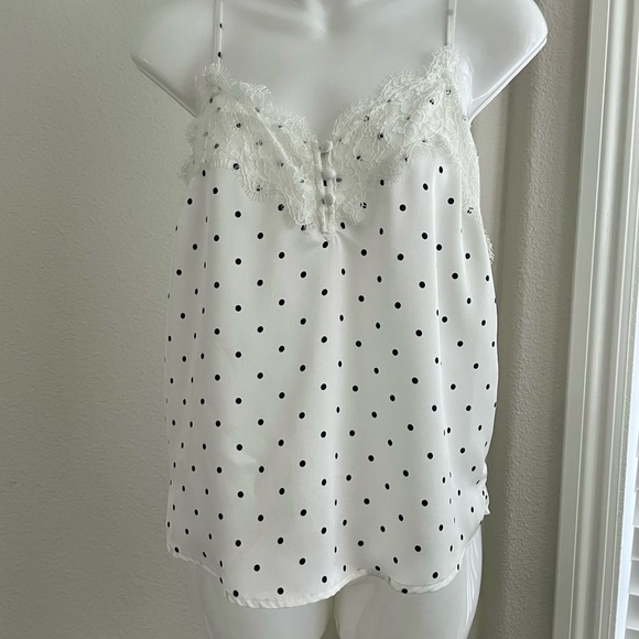 Abercrombie & Fitch Lace-Trim Satin Cami polka dot XS - Picture 1 of 5